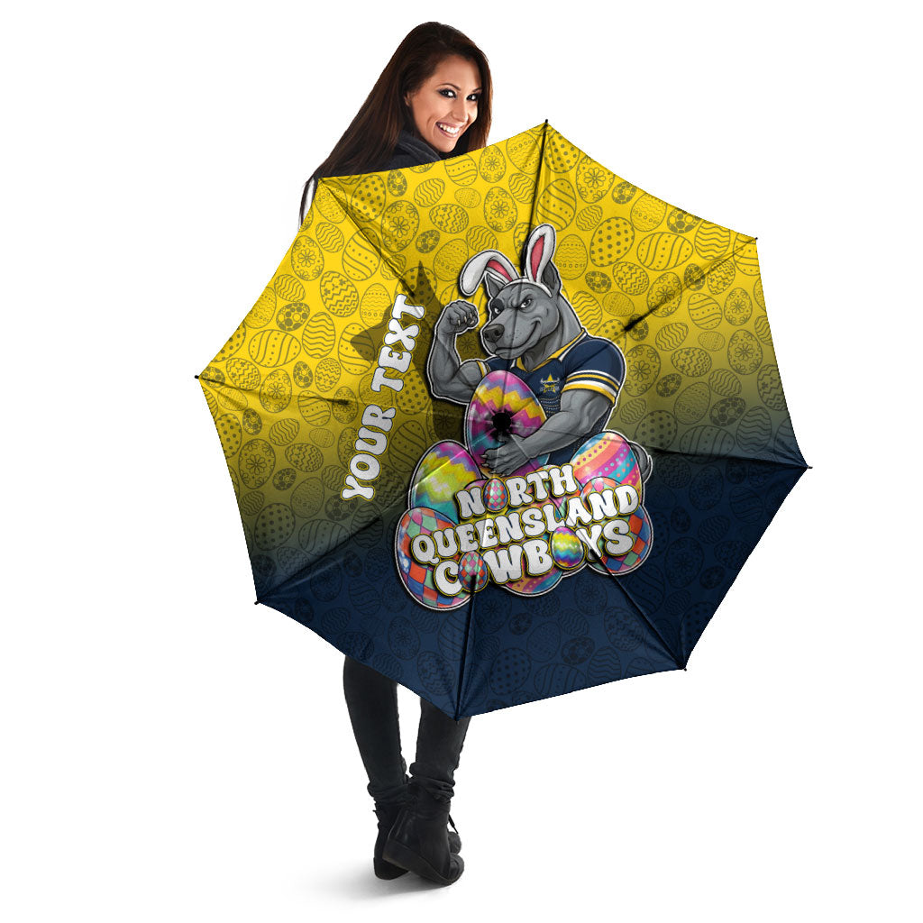 Personalized North Queensland Cowboys Umbrella Easter Mascot - Colorful Eggs Cartoon Style