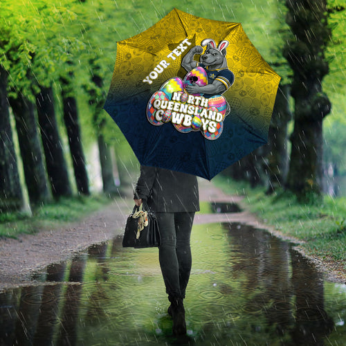 Personalized North Queensland Cowboys Umbrella Easter Mascot - Colorful Eggs Cartoon Style