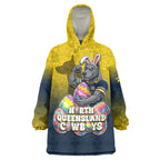 Personalized North Queensland Cowboys Wearable Blanket Hoodie Easter Mascot - Colorful Eggs Cartoon Style
