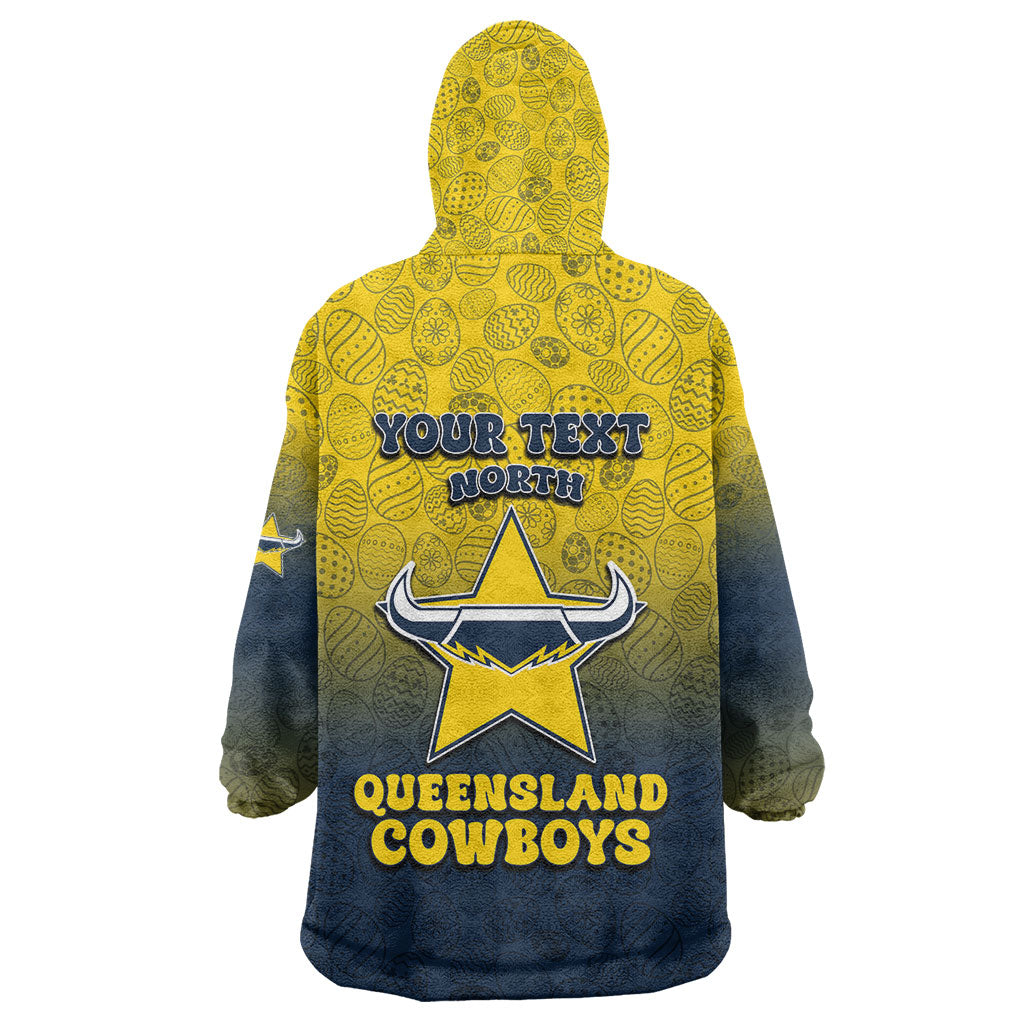 Personalized North Queensland Cowboys Wearable Blanket Hoodie Easter Mascot - Colorful Eggs Cartoon Style
