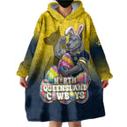 Personalized North Queensland Cowboys Wearable Blanket Hoodie Easter Mascot - Colorful Eggs Cartoon Style
