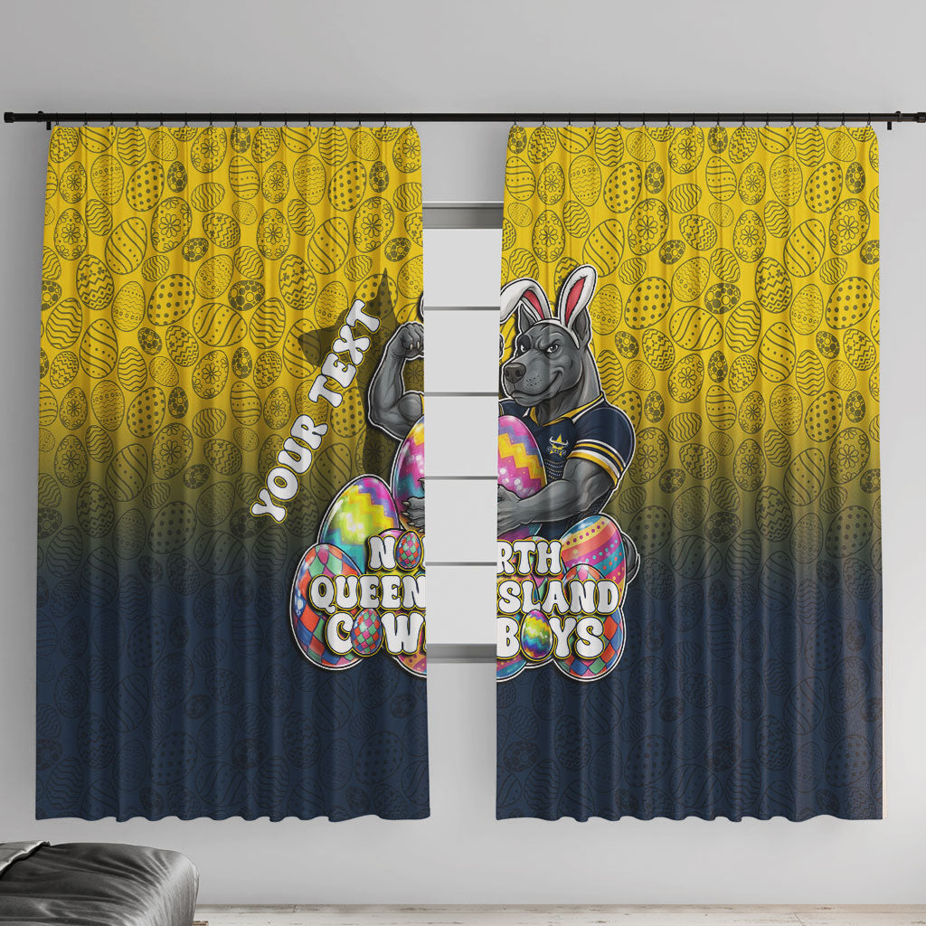 Personalized North Queensland Cowboys Window Curtain Easter Mascot - Colorful Eggs Cartoon Style