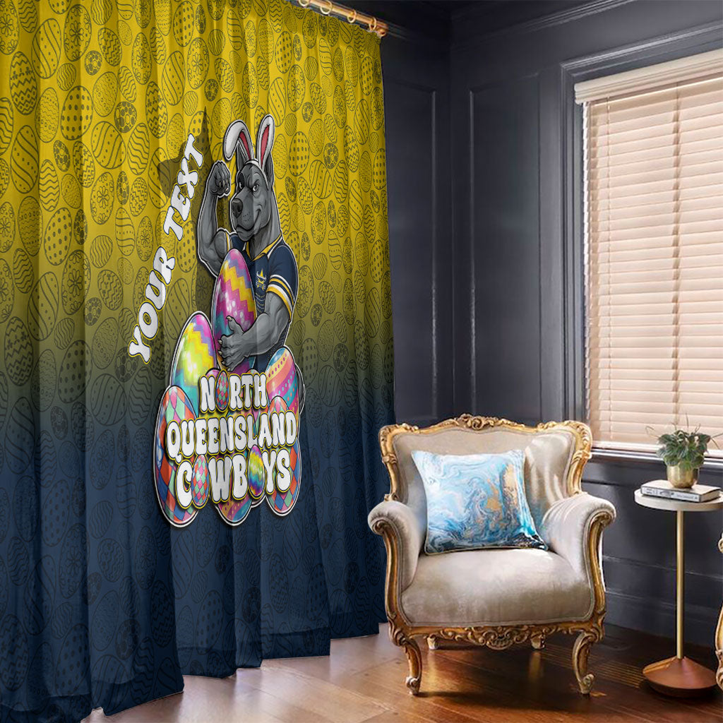 Personalized North Queensland Cowboys Window Curtain Easter Mascot - Colorful Eggs Cartoon Style