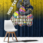 Personalized North Queensland Cowboys Window Curtain Easter Mascot - Colorful Eggs Cartoon Style