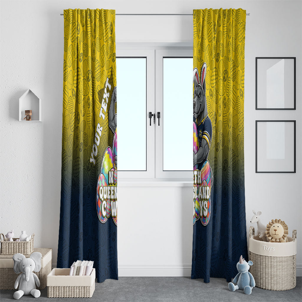 Personalized North Queensland Cowboys Window Curtain Easter Mascot - Colorful Eggs Cartoon Style