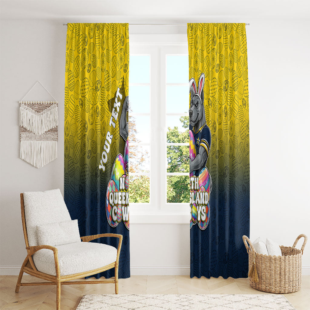 Personalized North Queensland Cowboys Window Curtain Easter Mascot - Colorful Eggs Cartoon Style