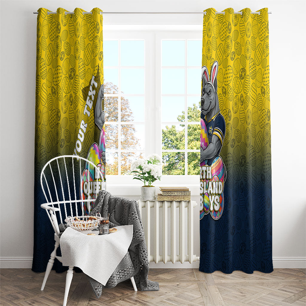 Personalized North Queensland Cowboys Window Curtain Easter Mascot - Colorful Eggs Cartoon Style