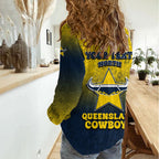 Personalized North Queensland Cowboys Women Casual Shirt Easter Mascot - Colorful Eggs Cartoon Style