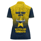 Personalized North Queensland Cowboys Women Polo Shirt Easter Mascot - Colorful Eggs Cartoon Style