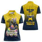 Personalized North Queensland Cowboys Women Polo Shirt Easter Mascot - Colorful Eggs Cartoon Style