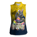 Personalized North Queensland Cowboys Women Sleeveless Polo Shirt Easter Mascot - Colorful Eggs Cartoon Style