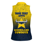 Personalized North Queensland Cowboys Women Sleeveless Polo Shirt Easter Mascot - Colorful Eggs Cartoon Style
