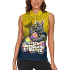 Personalized North Queensland Cowboys Women Sleeveless Polo Shirt Easter Mascot - Colorful Eggs Cartoon Style