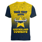 Personalized North Queensland Cowboys Women V-Neck T-Shirt Easter Mascot - Colorful Eggs Cartoon Style