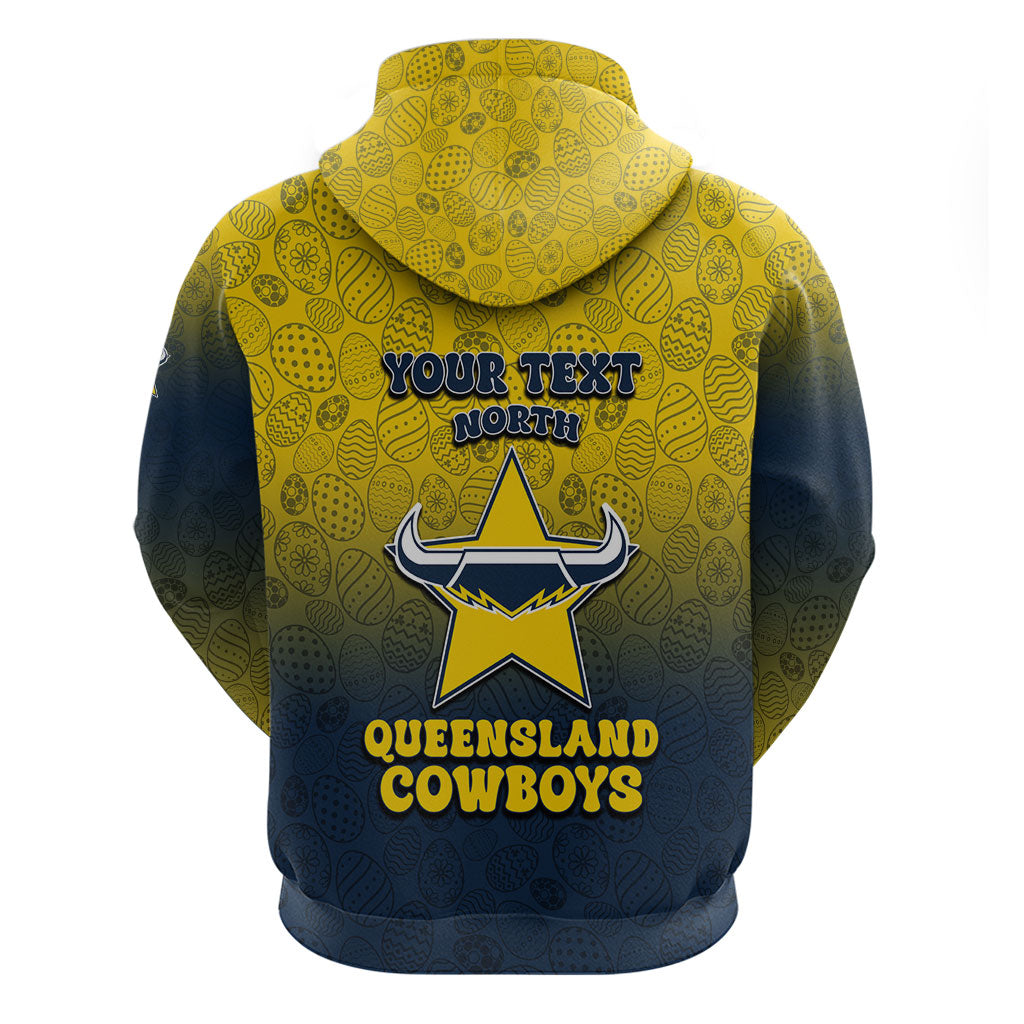 Personalized North Queensland Cowboys Zip Hoodie Easter Mascot - Colorful Eggs Cartoon Style