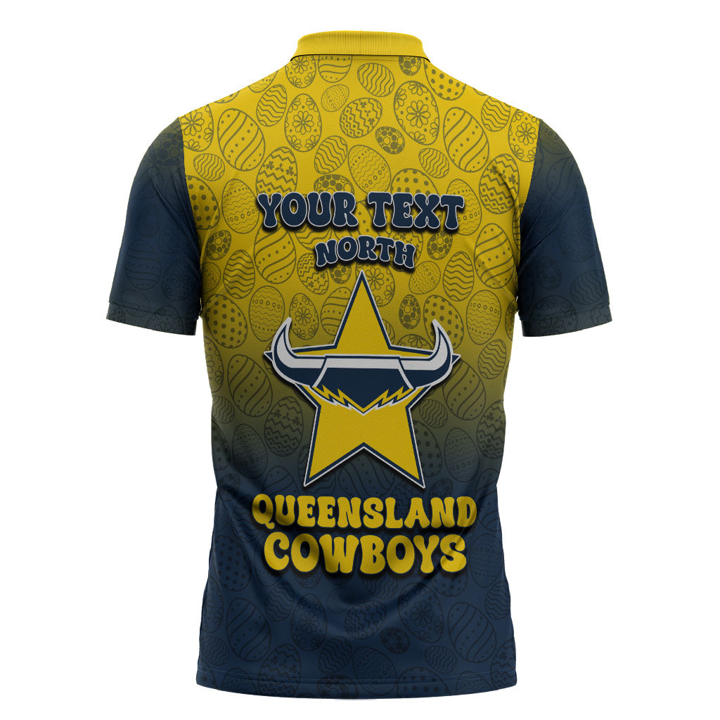 Personalized North Queensland Cowboys Zipper Polo Shirt Easter Mascot - Colorful Eggs Cartoon Style