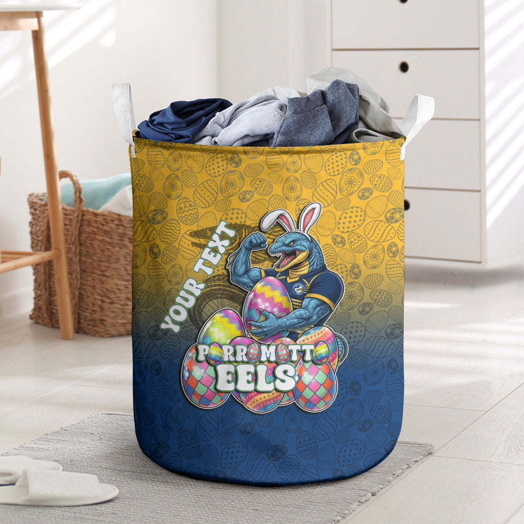 Personalized Parramatta Eels Laundry Basket Easter Mascot - Colorful Eggs Cartoon Style