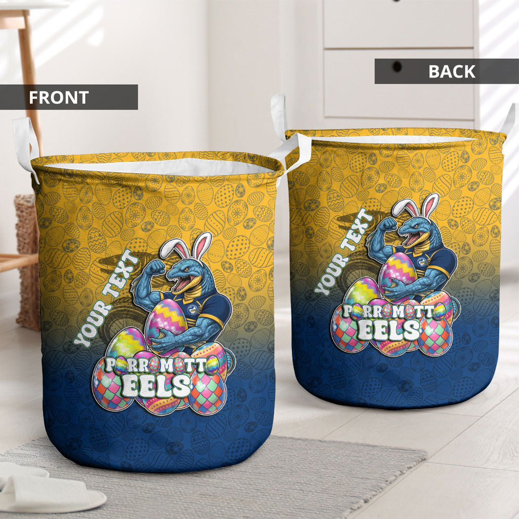 Personalized Parramatta Eels Laundry Basket Easter Mascot - Colorful Eggs Cartoon Style