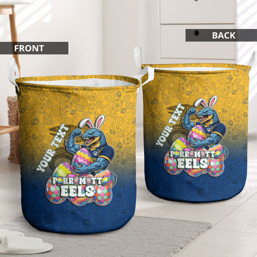 Personalized Parramatta Eels Laundry Basket Easter Mascot - Colorful Eggs Cartoon Style