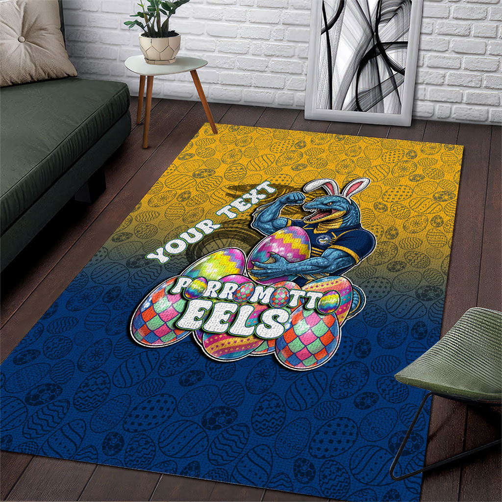 Personalized Parramatta Eels Area Rug Easter Mascot - Colorful Eggs Cartoon Style