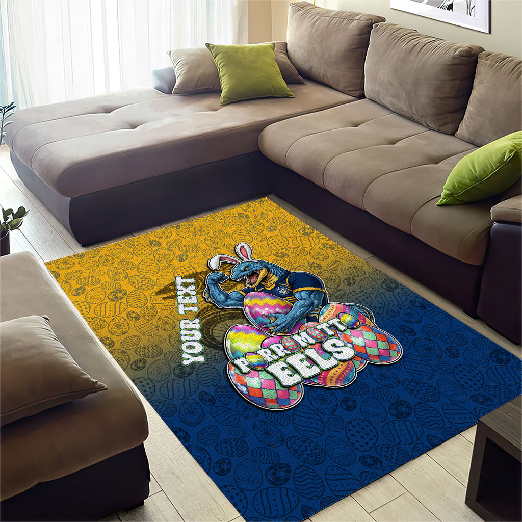 Personalized Parramatta Eels Area Rug Easter Mascot - Colorful Eggs Cartoon Style