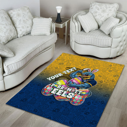 Personalized Parramatta Eels Area Rug Easter Mascot - Colorful Eggs Cartoon Style