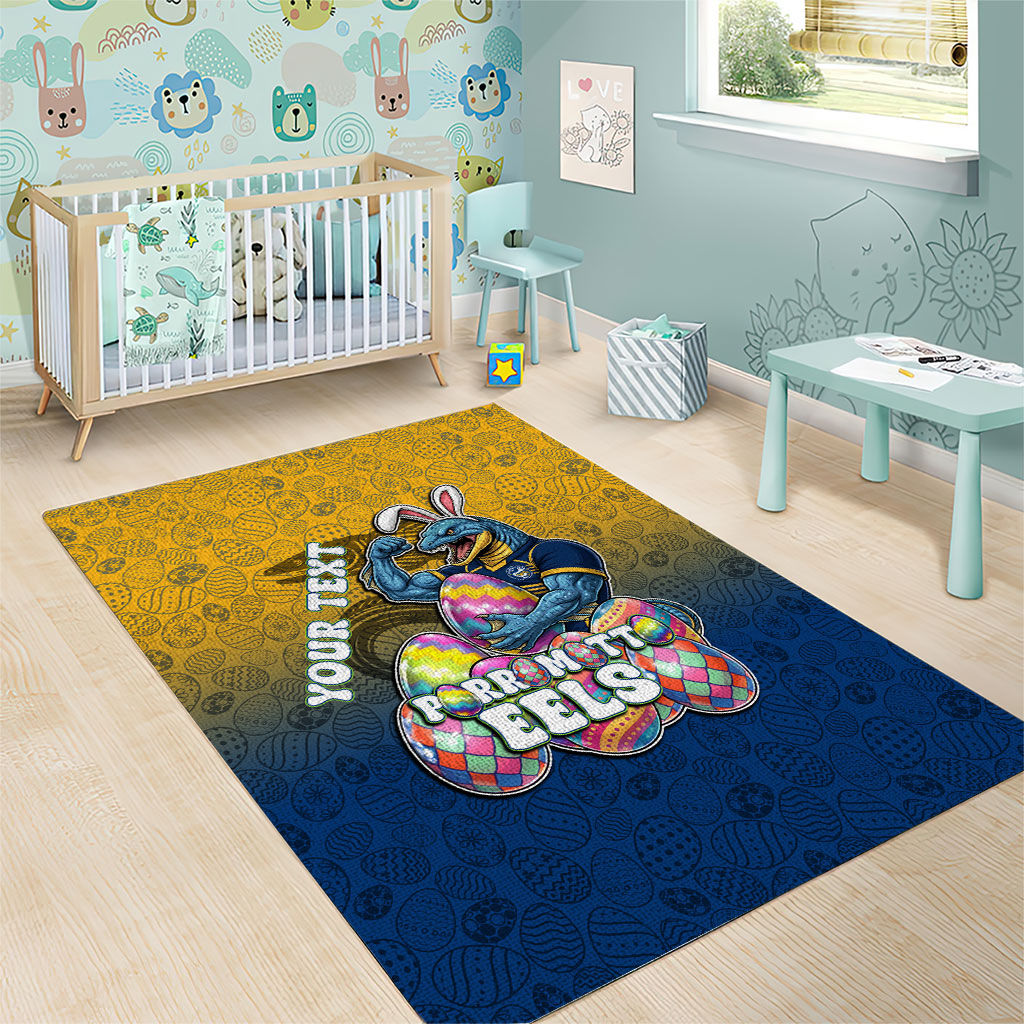 Personalized Parramatta Eels Area Rug Easter Mascot - Colorful Eggs Cartoon Style