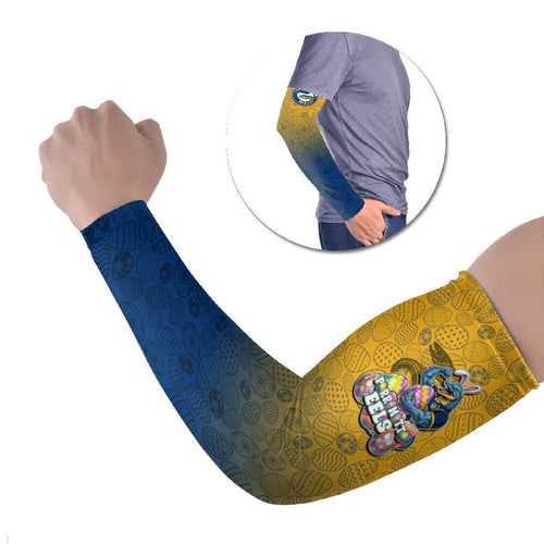 Personalized Parramatta Eels Arm Sleeves Easter Mascot - Colorful Eggs Cartoon Style
