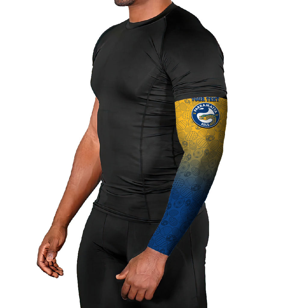 Personalized Parramatta Eels Arm Sleeves Easter Mascot - Colorful Eggs Cartoon Style