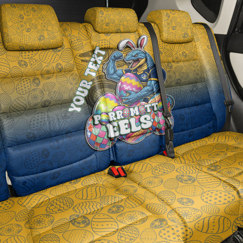 Personalized Parramatta Eels Back Car Seat Cover Easter Mascot - Colorful Eggs Cartoon Style