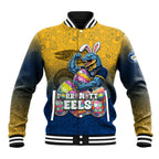 Personalized Parramatta Eels Baseball Jacket Easter Mascot - Colorful Eggs Cartoon Style