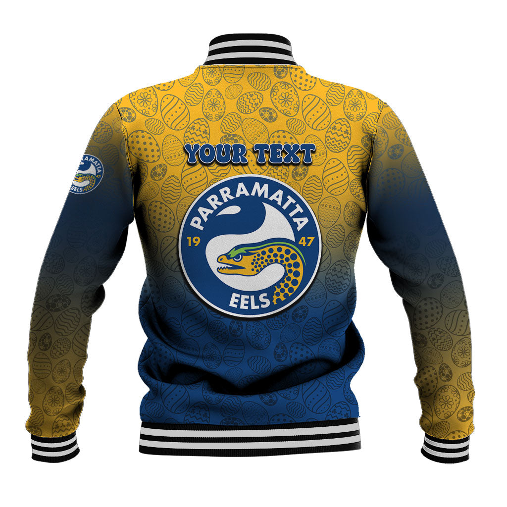 Personalized Parramatta Eels Baseball Jacket Easter Mascot - Colorful Eggs Cartoon Style