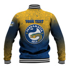 Personalized Parramatta Eels Baseball Jacket Easter Mascot - Colorful Eggs Cartoon Style