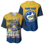 Personalized Parramatta Eels Baseball Jersey Easter Mascot - Colorful Eggs Cartoon Style