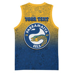 Personalized Parramatta Eels Basketball Jersey Easter Mascot - Colorful Eggs Cartoon Style
