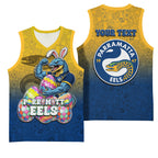 Personalized Parramatta Eels Basketball Jersey Easter Mascot - Colorful Eggs Cartoon Style