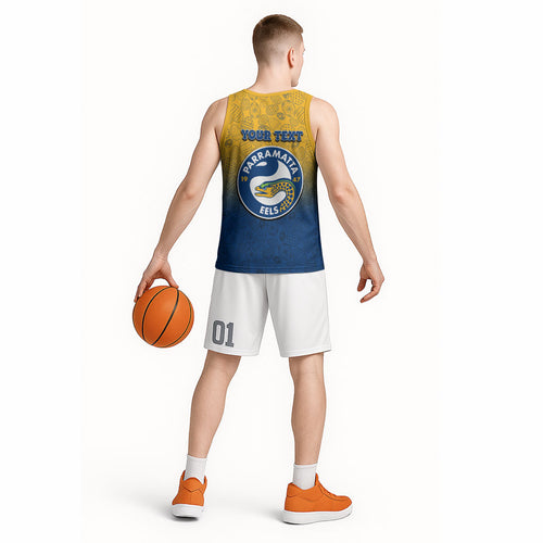 Personalized Parramatta Eels Basketball Jersey Easter Mascot - Colorful Eggs Cartoon Style