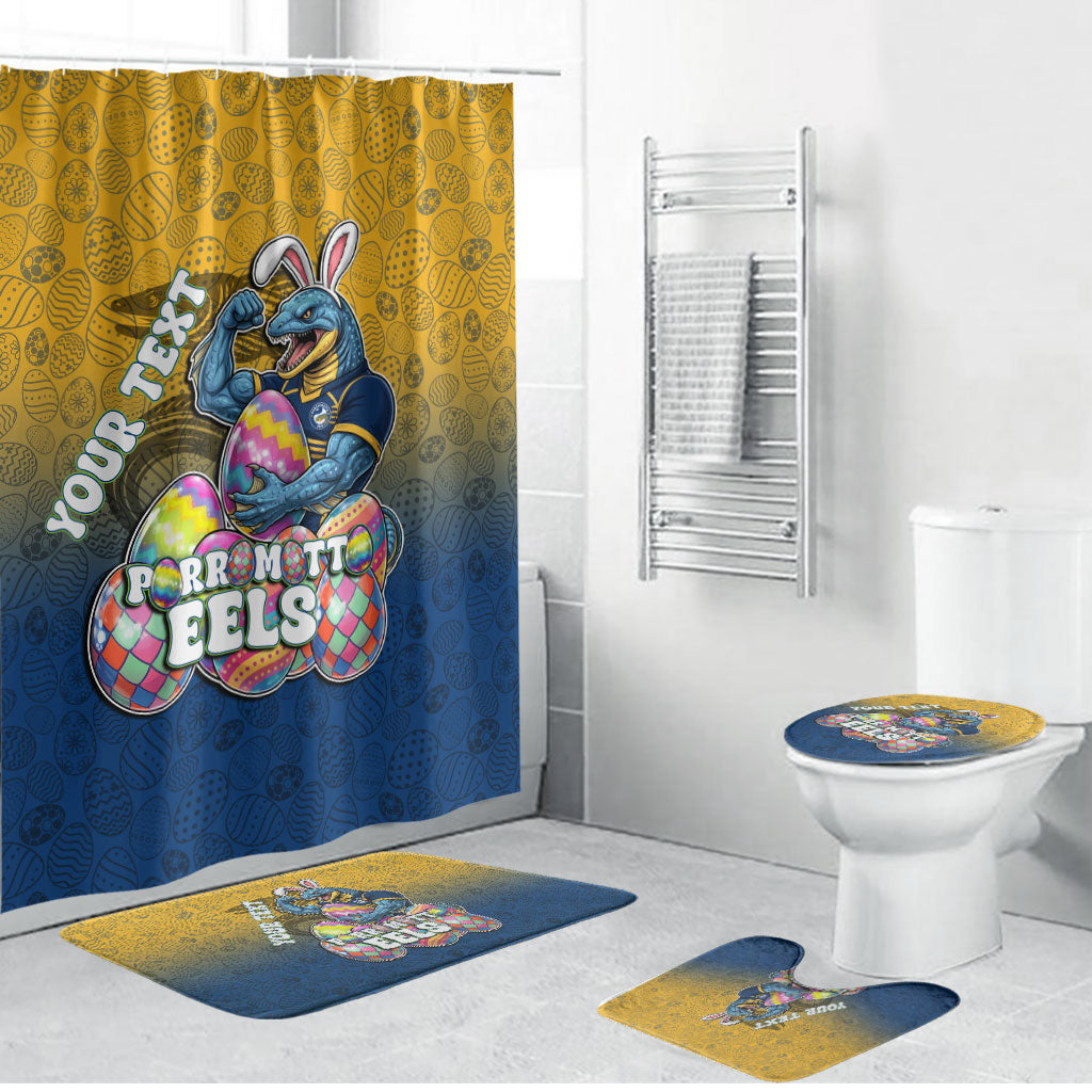 Personalized Parramatta Eels Bathroom Set Easter Mascot - Colorful Eggs Cartoon Style