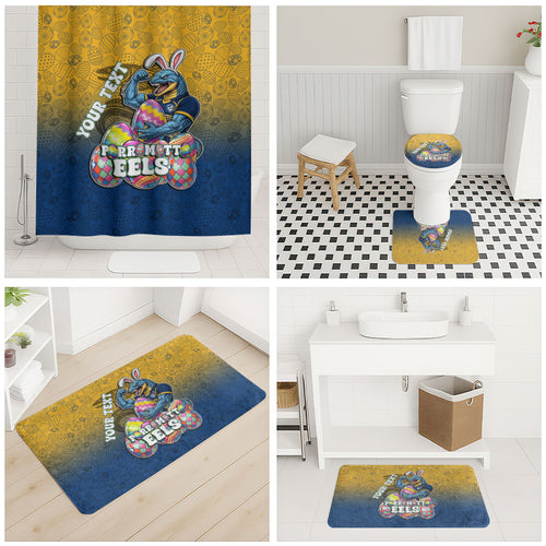 Personalized Parramatta Eels Bathroom Set Easter Mascot - Colorful Eggs Cartoon Style
