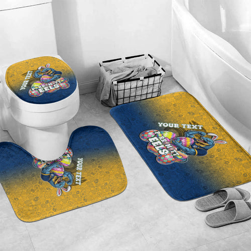 Personalized Parramatta Eels Bathroom Set Easter Mascot - Colorful Eggs Cartoon Style