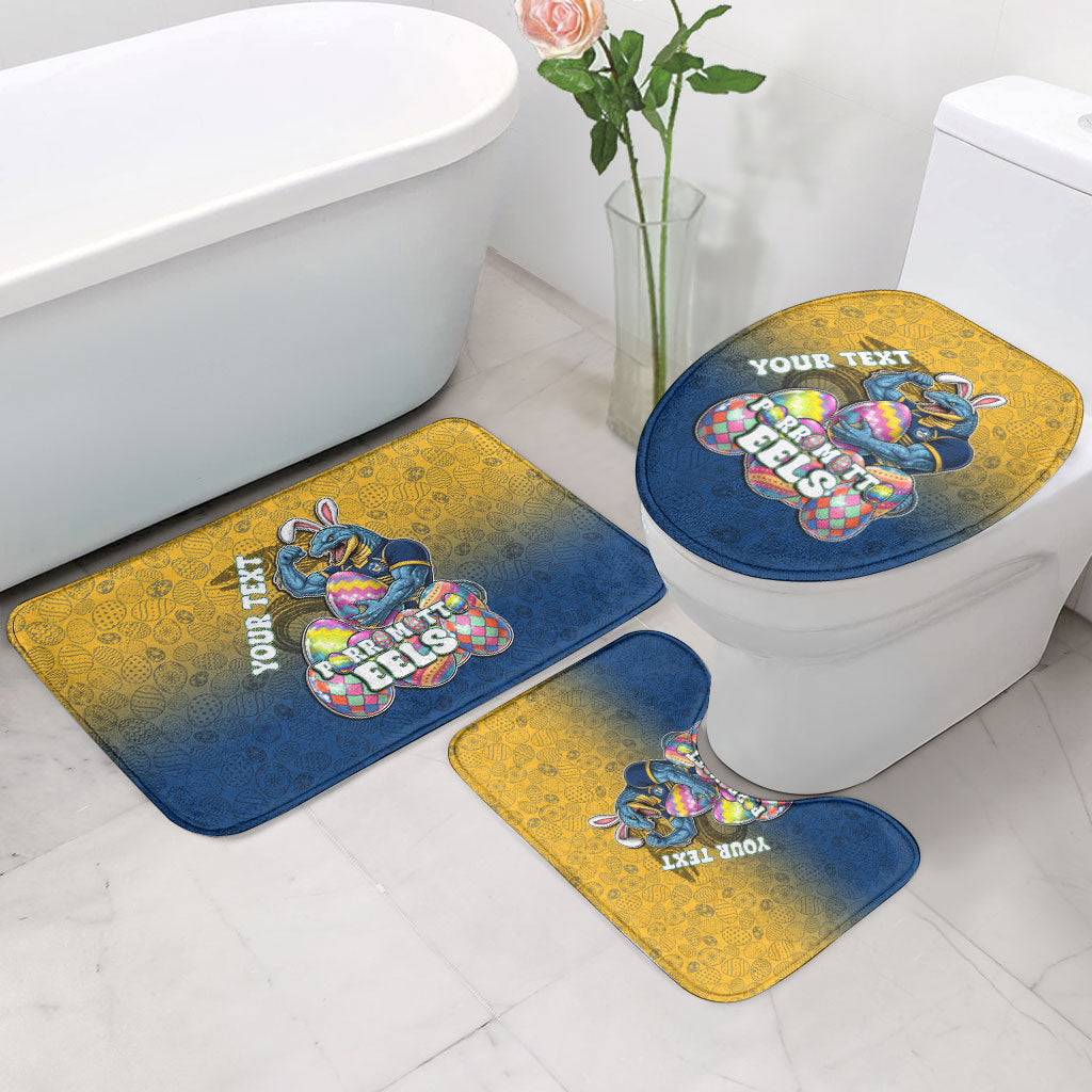 Personalized Parramatta Eels Bathroom Set Easter Mascot - Colorful Eggs Cartoon Style