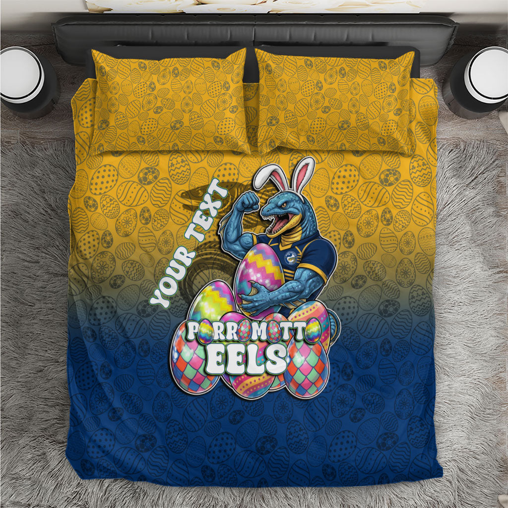 Personalized Parramatta Eels Bedding Set Easter Mascot - Colorful Eggs Cartoon Style