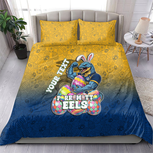 Personalized Parramatta Eels Bedding Set Easter Mascot - Colorful Eggs Cartoon Style