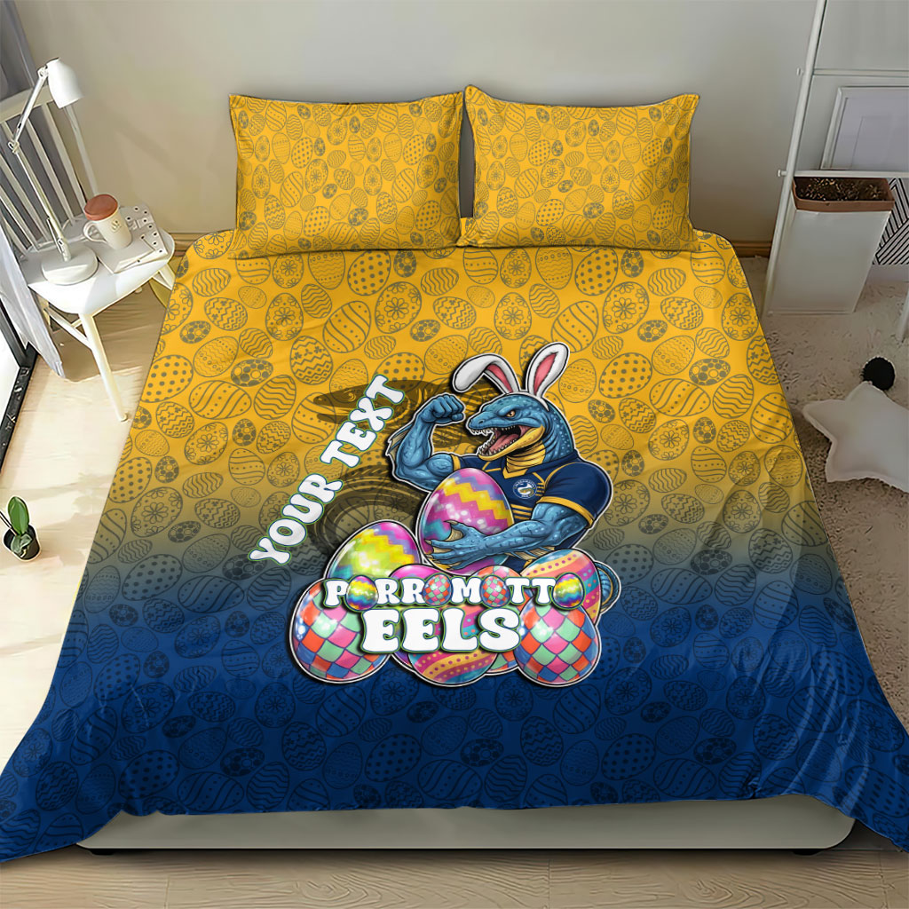 Personalized Parramatta Eels Bedding Set Easter Mascot - Colorful Eggs Cartoon Style