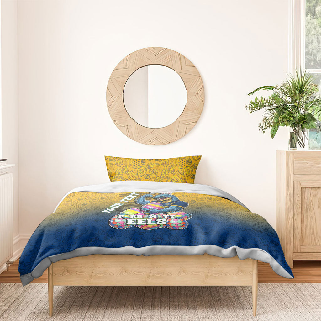 Personalized Parramatta Eels Bedding Set Easter Mascot - Colorful Eggs Cartoon Style