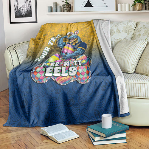 Personalized Parramatta Eels Blanket Easter Mascot - Colorful Eggs Cartoon Style