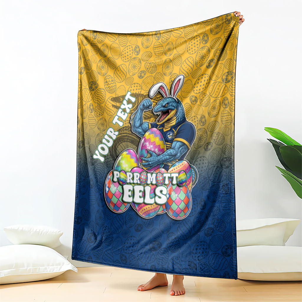 Personalized Parramatta Eels Blanket Easter Mascot - Colorful Eggs Cartoon Style
