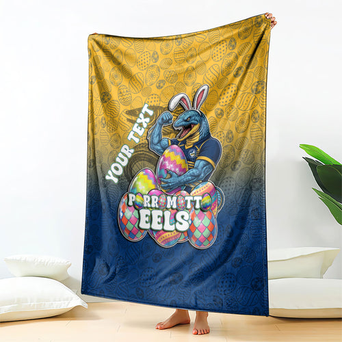 Personalized Parramatta Eels Blanket Easter Mascot - Colorful Eggs Cartoon Style