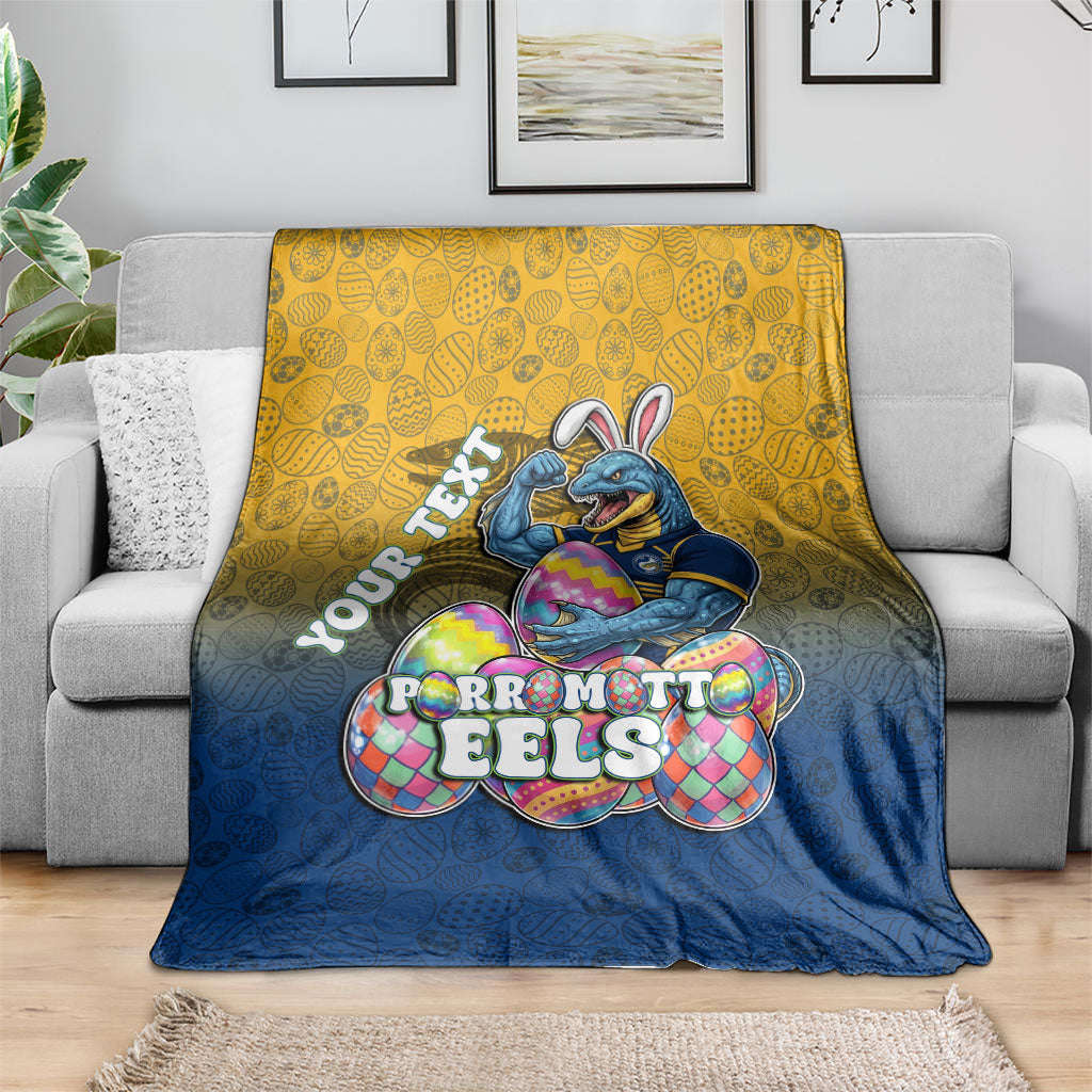 Personalized Parramatta Eels Blanket Easter Mascot - Colorful Eggs Cartoon Style