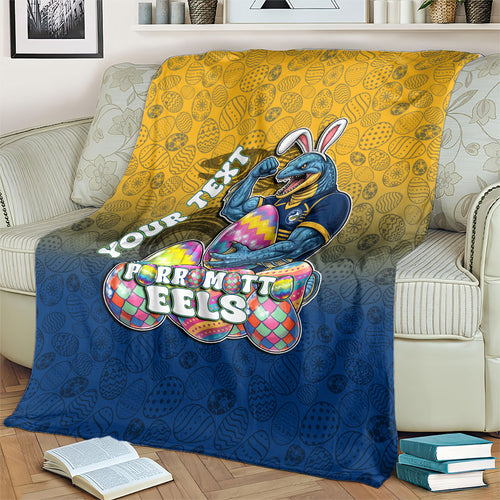 Personalized Parramatta Eels Blanket Easter Mascot - Colorful Eggs Cartoon Style